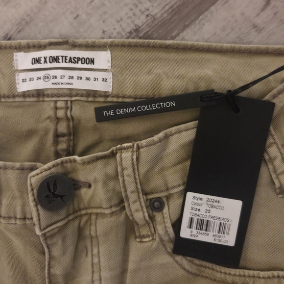 One Teaspoon Freebird Low Rise Distressed Beige Cropped Jeans - Picture 2 of 7